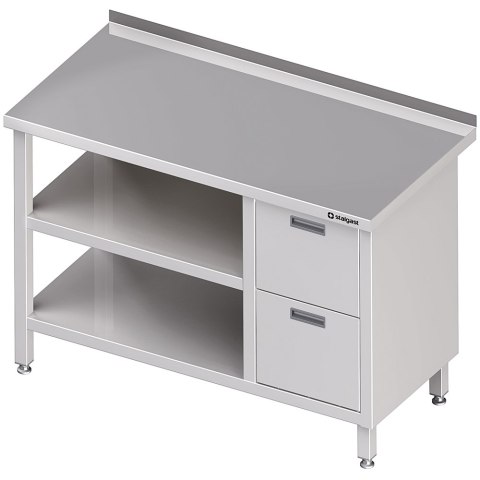 Stół nierdzewny przyścienny z blokiem dwóch szuflad (P) i 2-ma półkami 1700x700 | Stalgast
