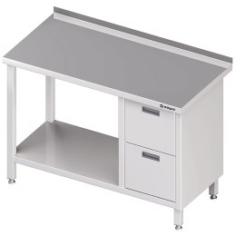 Stół nierdzewny przyścienny z blokiem dwóch szuflad (P) i półką 1100x600 | Stalgast