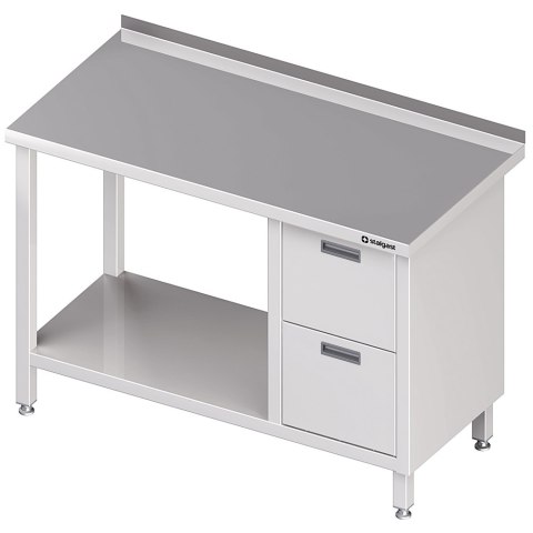 Stół nierdzewny przyścienny z blokiem dwóch szuflad (P) i półką 1900x700 | Stalgast