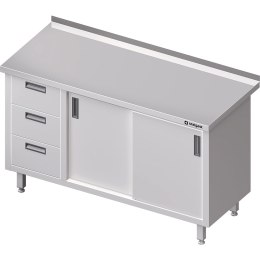 Stół nierdzewny przyścienny z blokiem trzech szuflad (L) drzwi suwane 1700x600 | Stalgast