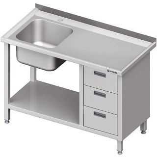 Stół ze Stali Nierdzewnej Gastronomiczny ze Zlewem 1-Komorowym (L) Trzy Szuflady i Półka 1700x600 Stalgast
