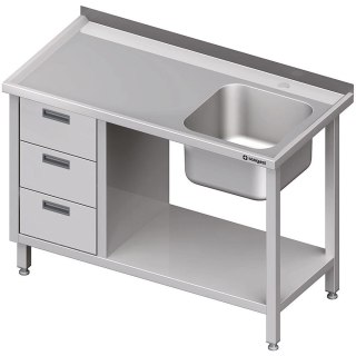 Stół ze Stali Nierdzewnej Gastronomiczny ze Zlewem 1-Komorowym (P) 3 Szuflady i Półka 1100x600 Stalgast
