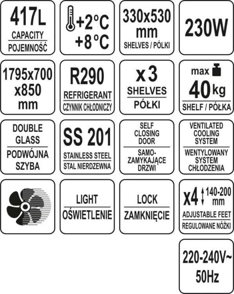 Stół Chłodniczy Gastronomiczny 3-Drzwiowy Przeszklony Yato Yg-05257