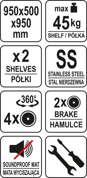 Wózek kelnerski serwisowy 2-półkowy ze stali nierdzewnej Yato YG-09095