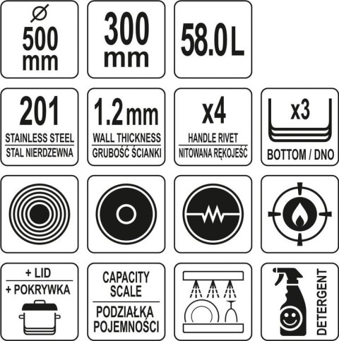 Profesjonalny Garnek Niski Z Pokrywką 50x30 58l Yato Yg-00052