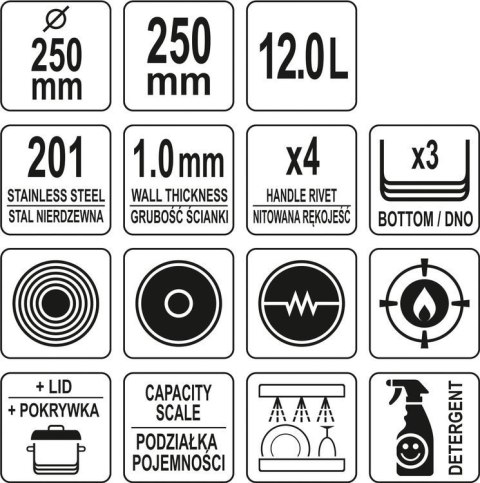 Profesjonalny Garnek Wysoki Z Pokrywką 25x25 12l Yato Yg-00012