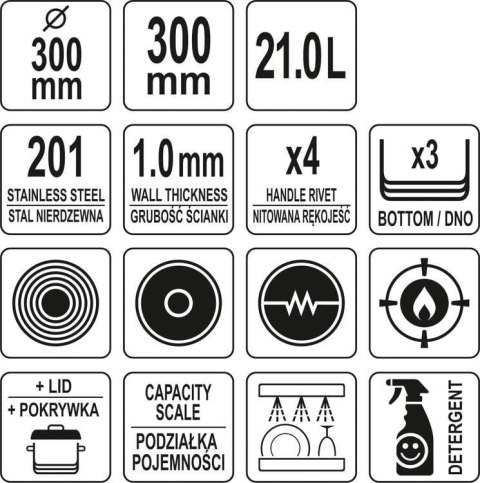 Profesjonalny Garnek Wysoki Z Pokrywką 30x30 21l Yato Yg-00014