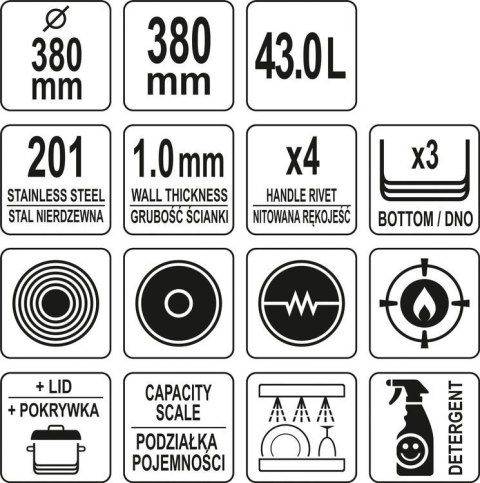 Profesjonalny Garnek Wysoki Z Pokrywką Gastronomiczny 38x38 43l Yato Yg-00017