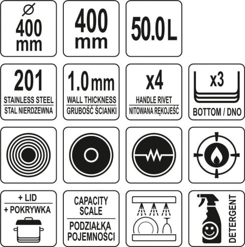 Profesjonalny Garnek 50l Profesjonalny Gastronomiczny Wysoki Z Pokrywką 40x40 Yato Yg-00018