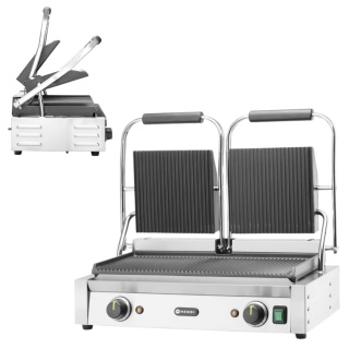 Duży grill kontaktowy podwójny elektryczny ryflowany wymiar 48x23 cm Hendi 263709