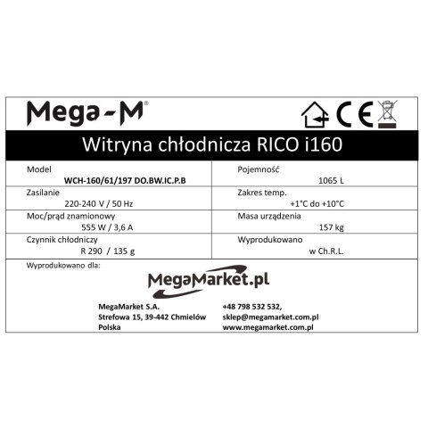 Witryna Chłodnicza 1065l Rico I160 Podświetlana Reklama 160x61x198