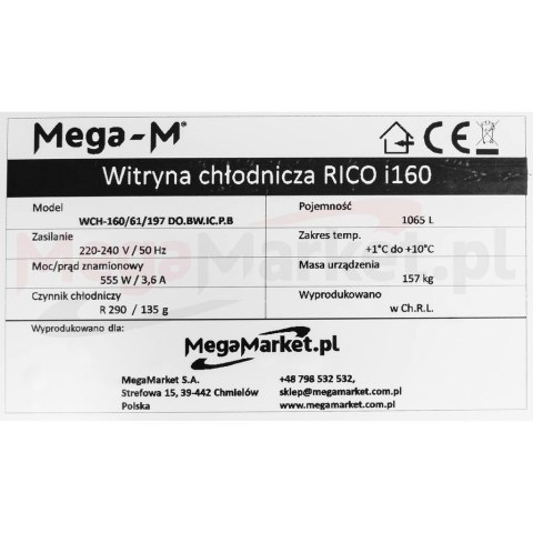 Witryna Chłodnicza 1065l Rico I160 Podświetlana Reklama 160x61x198