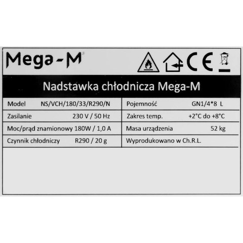 Nadstawka chłodnicza do baru kebaba 8x GN 1/4 180cm/33cm