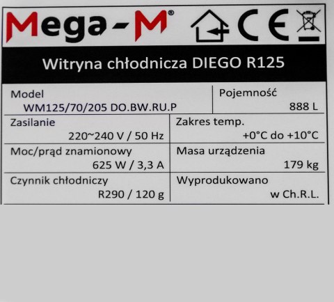 Witryna Chłodnicza Regał Sklepowy Diego R125 125x70x205