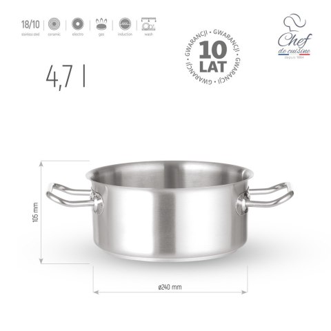 Garnek Ze Stali Nierdzewnej Niski 4,7l ⌀240x105 Chef De Cuisine