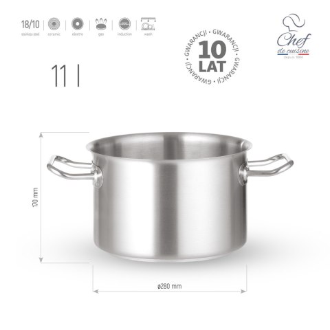 Garnek Ze Stali Nierdzewnej Średni 11l ⌀280x170 Chef De Cuisine