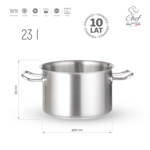 Garnek Ze Stali Nierdzewnej Średni 23l ⌀360x220 Chef De Cuisine