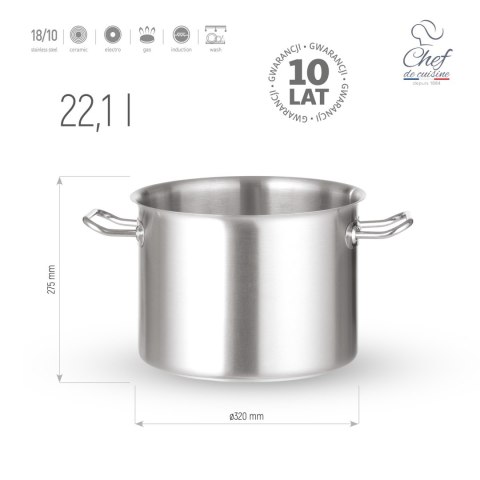 Garnek Ze Stali Nierdzewnej Wysoki 22,1l ⌀320x275 Chef De Cuisine