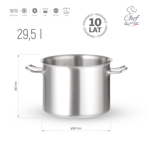 Garnek Ze Stali Nierdzewnej Wysoki 29,5l ⌀360x290 Chef De Cuisine