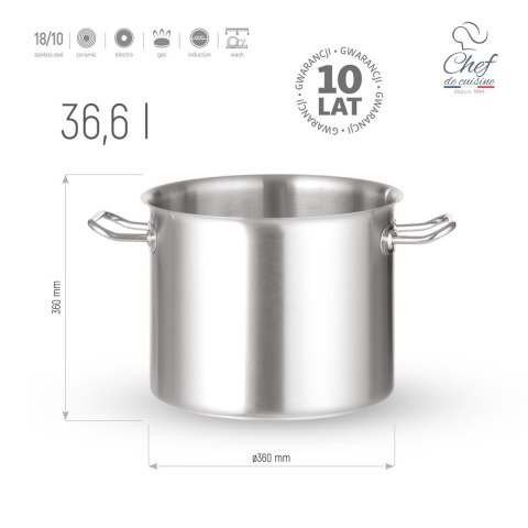 Garnek Ze Stali Nierdzewnej Wysoki King Size 36,6l ⌀360x360 Chef De Cuisine