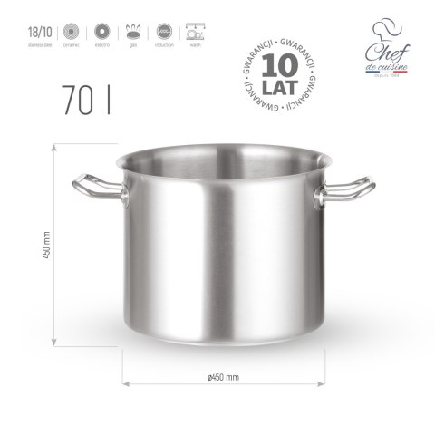 Garnek Ze Stali Nierdzewnej Wysoki King Size 70l ⌀450x450 Chef De Cuisine