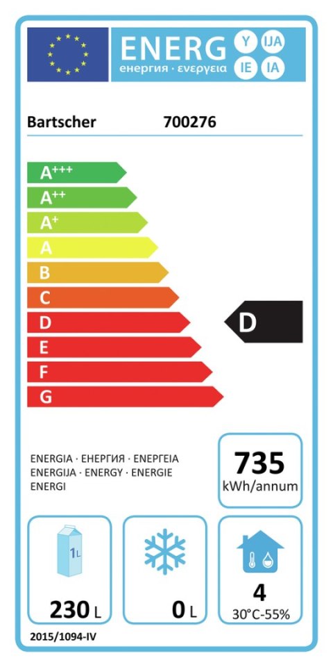 Profesjonalna 1-drzwiowa Szafa Chłodnicza Lodówka 350L Bartscher 700276