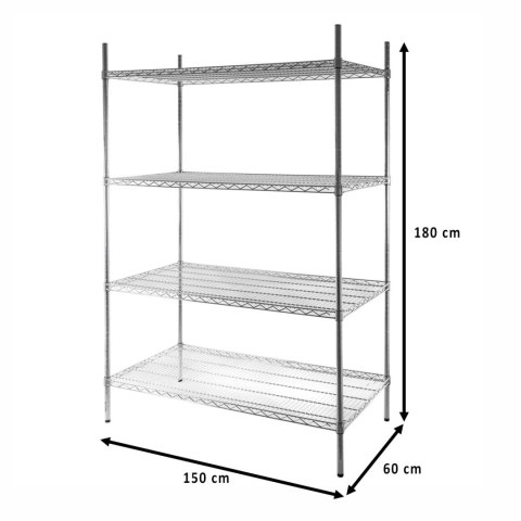 Regał Chromowany 4-półkowy 1500x600x1800mm