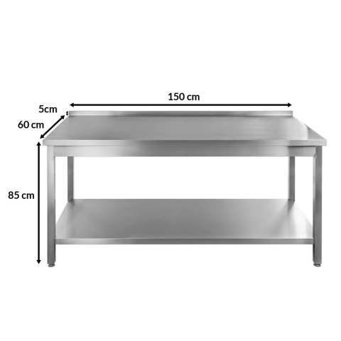 Profesjonalny Stół Gastronomiczny Roboczy Nierdzewny z Półką 150x60x85