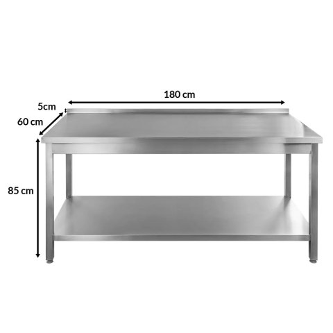 Stół Gastronomiczny Roboczy Spawany z Półką 180x60x85cm Stal Nierdzewna