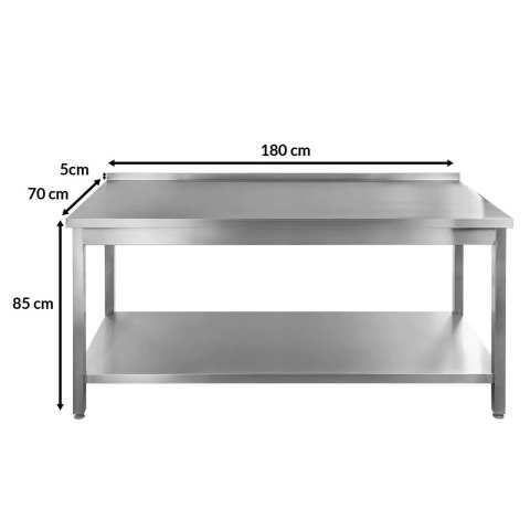 Profesjonalny Stół Gastronomiczny z Połką i Rantem Nierdzewny 180x70x85