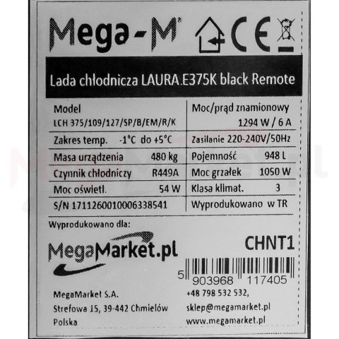 Bok regału Laura EM czarny lewy panel boczny CHNT6