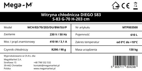 Profesjonalna Witryna Chłodnicza Lodówka 3-drzwiowa 1880x720x2030mm 1480L