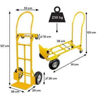 Wózek transportowy 2w1 rozkładany taczkowy 250kg żółty MPP000695