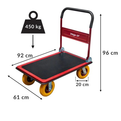 Wózek platformowy magazynowy 450kg koła poliuretanowe MTP002351