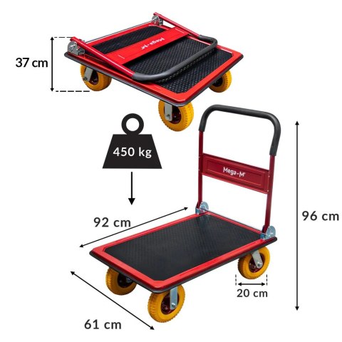 Wózek platformowy magazynowy 450kg koła poliuretanowe MTP002351