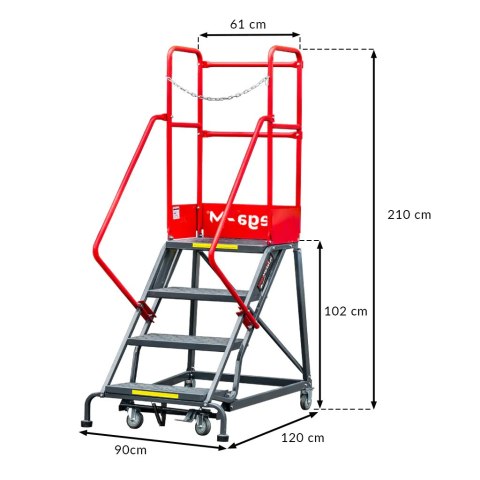 Drabina magazynowa przejezdna 4 stopnie wysokość 102 cm MTP003337