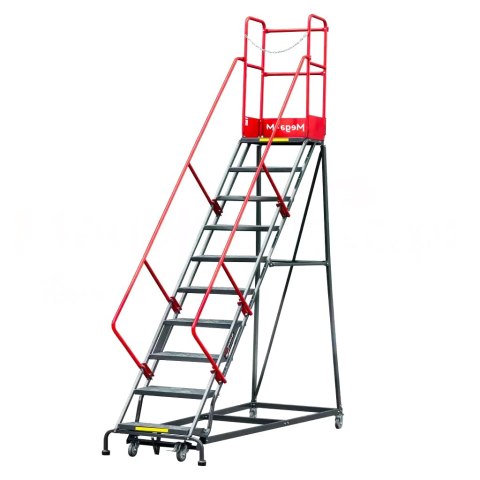 Drabina magazynowa przejezdna 10 stopni wysokość 255 cm MTP003339