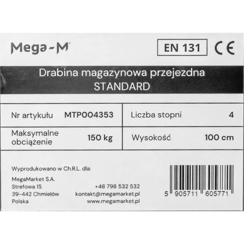 Drabina magazynowa przejezdna standard 6 stopni H150 cm MTP004354