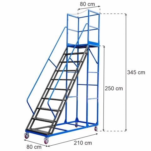 Drabina magazynowa przejezdna standard 10 stopni H250 cm MTP004356