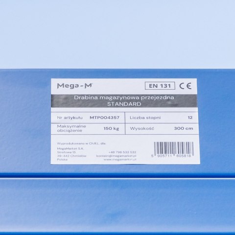 Drabina magazynowa przejezdna standard 12 stopni H300 cm MTP004357