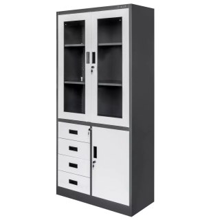 Szafa biurowa metalowa Wenus 4 szuflady przeszklone drzwi 90x40x185 grafit MTP004762