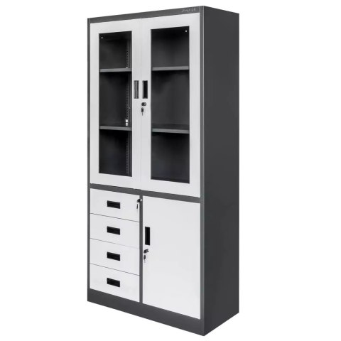 Szafa biurowa metalowa Wenus 4 szuflady przeszklone drzwi 90x40x185 grafit MTP004762
