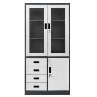 Szafa biurowa metalowa Wenus 4 szuflady przeszklone drzwi 90x40x185 grafit MTP004762