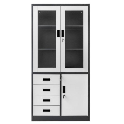 Szafa biurowa metalowa Wenus 4 szuflady przeszklone drzwi 90x40x185 grafit MTP004762