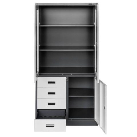 Szafa biurowa metalowa Wenus 4 szuflady przeszklone drzwi 90x40x185 grafit MTP004762