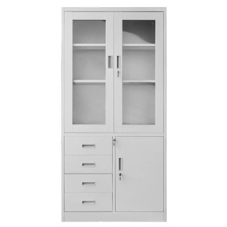 Szafa biurowa metalowa Wenus 4 szuflady przeszklone drzwi 90x40x185 szara MTP004760