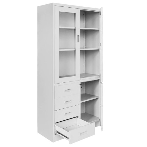 Szafa biurowa metalowa Wenus 4 szuflady przeszklone drzwi 90x40x185 szara MTP004760