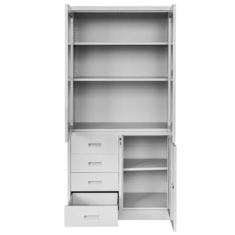 Szafa biurowa metalowa Wenus 4 szuflady przeszklone drzwi 90x40x185 szara MTP004760