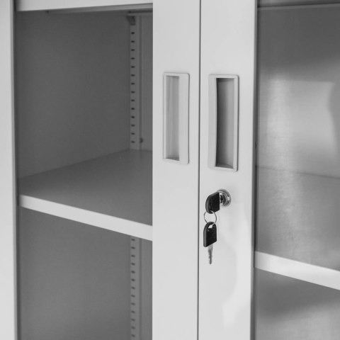 Szafa biurowa metalowa Wenus 4 szuflady przeszklone drzwi 90x40x185 szara MTP004760