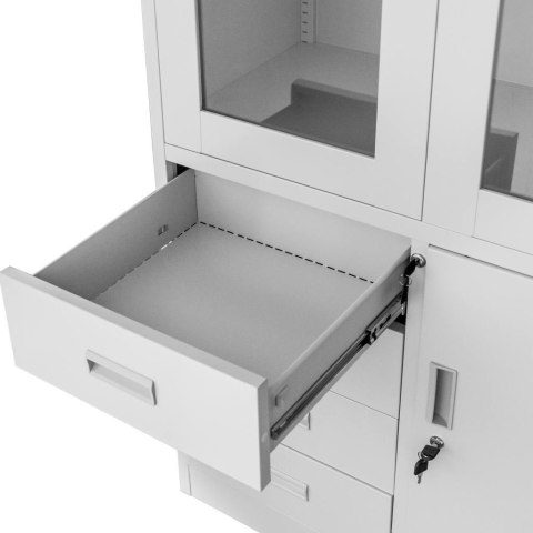 Szafa biurowa metalowa Wenus 4 szuflady przeszklone drzwi 90x40x185 szara MTP004760